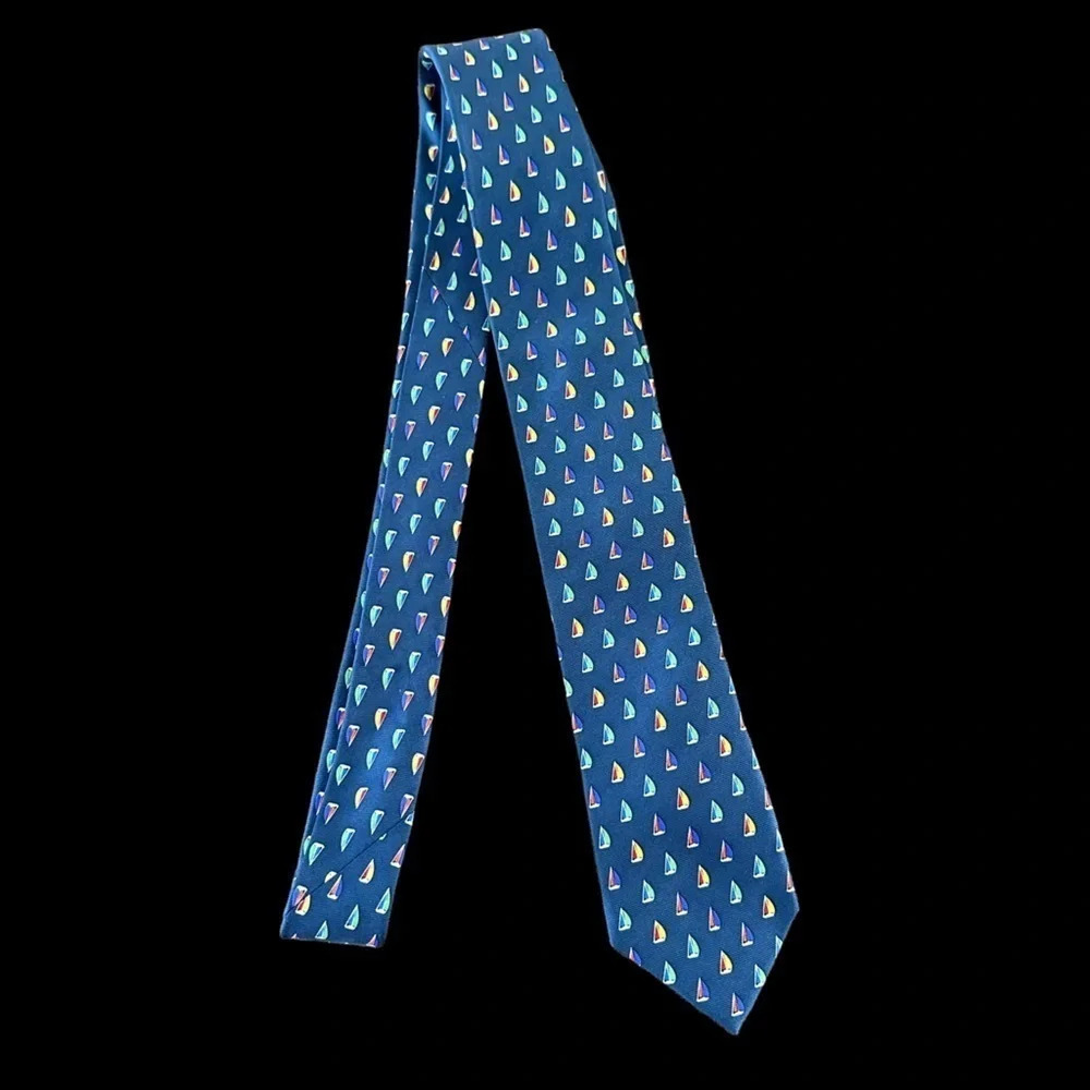 J Crew Mens The Silk Tie Sailboat Print Skinny Necktie Blue Boating Preppy